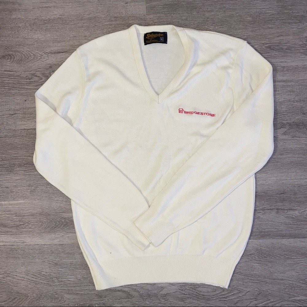 Vintage Swingster Bridgestone V-Neck White Men’s XL Sweater